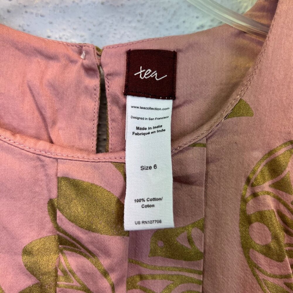 Tea Collection Girl's 100% Cotton Dusty Rose Floral Short Sleeve Dress - Size 6 - Picture 7 of 7